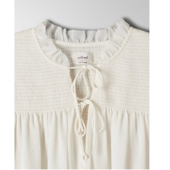 ARITZIA WILFRED CREAM SMOCKED LACE-UP RUFFLE BLOUSE M NWT - Picture 4 of 15